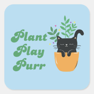 Sticker Carré Retro Supermignon Chat Plante Jouer Purr