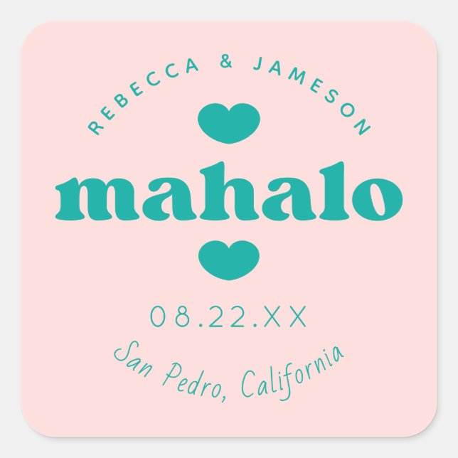 Sticker Carré Retro Union rose et Mariage Turquoise Mahalo (Devant)