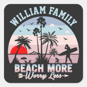 Sticker Carré Retrouvailles Familiales D'Été Plage Personnalisée
