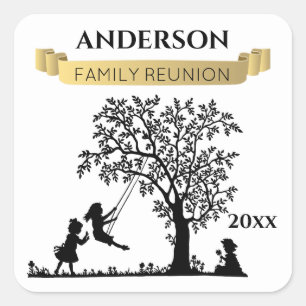 Sticker Carré Retrouvailles familiales personnalisées en noir e