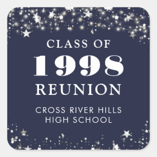 Sticker Carré Réunion de classe Navy Blue Étoiles Argent Personn