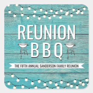 Sticker Carré Réunion de famille Barbecue annuel Barbecue Rustiq