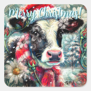 Sticker Carré Rêve de vache de temps plus chauds Floral Personna