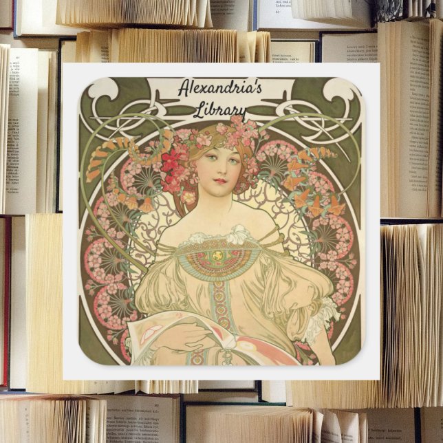 Sticker Carré Reverie par Alphonse Mucha (Créateur téléchargé)