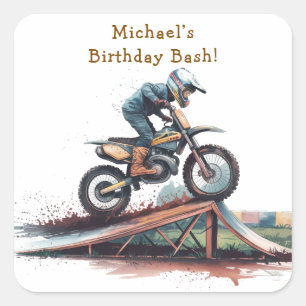 Sticker Carré Revved Up Racer : Motorbike Anniversaire Bash