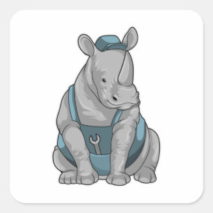 Sticker Carré Rhino as Craftsman et Wrench