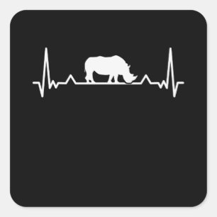 Sticker Carré Rhino Heartbeat Enregistrer le cadeau Rhinoceros