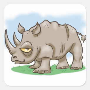 Sticker Carré Rhinoceros de dessin animé souriant