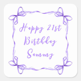 Sticker Carré Ribbon de coquette violet Joyeux anniversaire