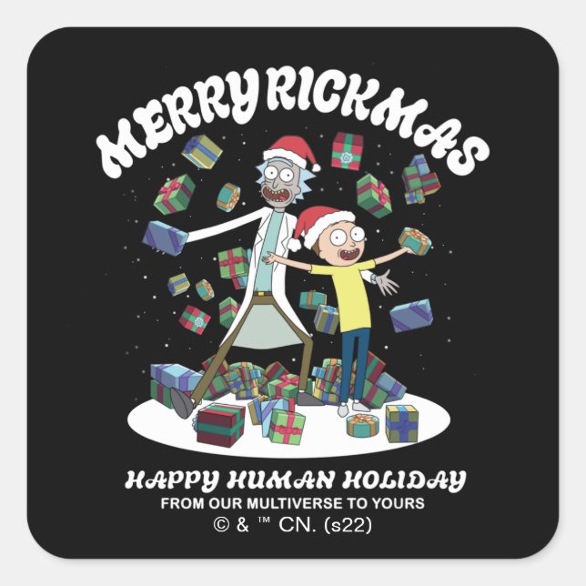 Sticker Carré Rick and Morty | Merry Rickmas Presents (Devant)