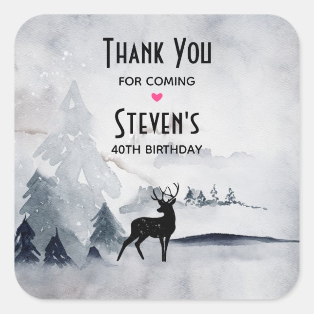 Sticker Carré Rinde d'hiver Aquarelle gris rustique Anniversaire (Devant)