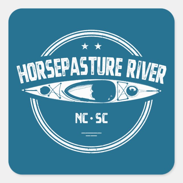 Sticker Carré Rivière Horsepasture Caroline du Nord Kayak (Devant)