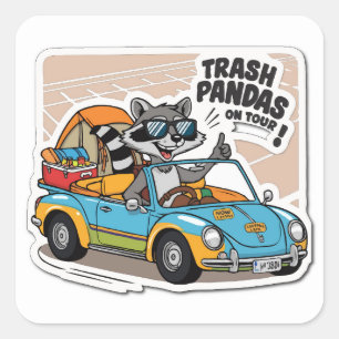 Sticker Carré Road Tripping Raccoon - Camping Adventure Pun Meme