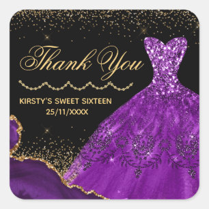 Sticker Carré Robe aquarelle violette Sweet 16 Anniversaire