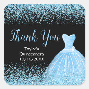 Sticker Carré Robe bleu clair Quinceanera Parties scintillant Fa