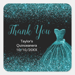 Sticker Carré Robe bleue turquoise Faux Parties scintillant Quin