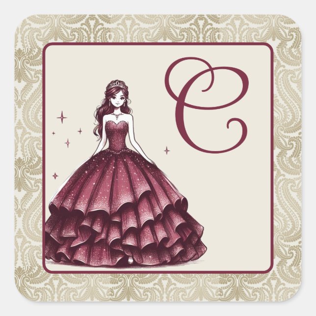 Sticker Carré Robe Bourgogne Quinceañera (Devant)