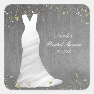 Sticker Carré Robe de Mariée Moderne Confettis Cœurs Enterrement
