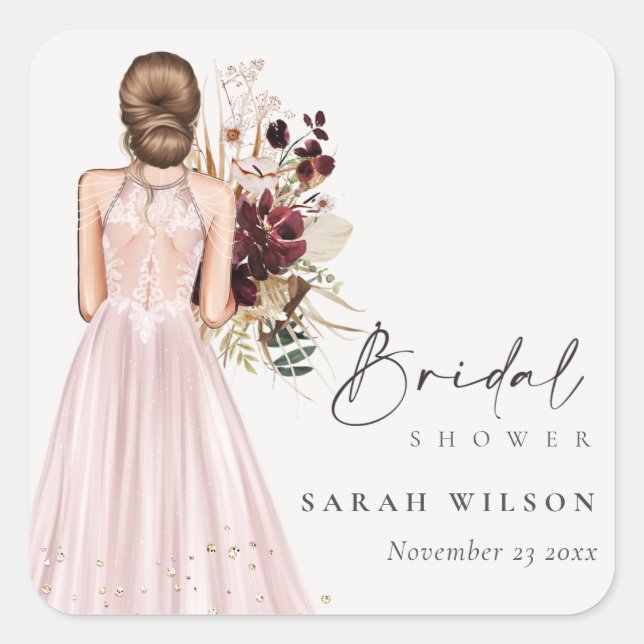 Sticker Carré Robe de mariée rose élégante Boho pour enterrement (Devant)