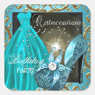 Sticker Carré Robe de soirée sarcelle pour Quinceanera 15 ans