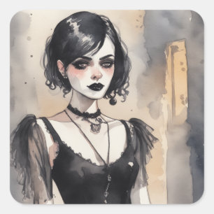 Sticker Carré Robe noire gothique Décal Art