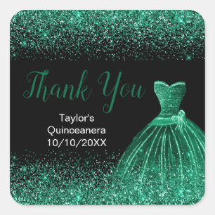 Sticker Carré Robe Vert foncé Faux Parties scintillant Quinceane