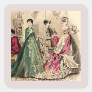 Sticker Carré Robe victorienne avec nœud rose 