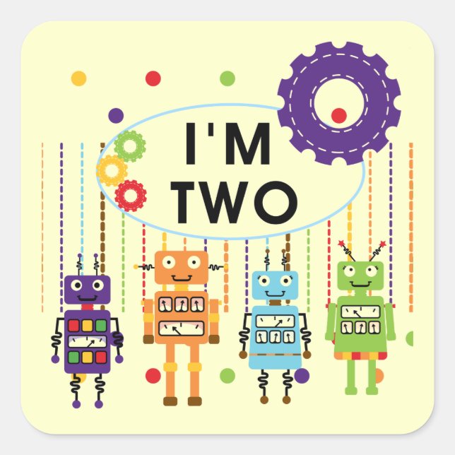 Sticker Carré Robot 2e chemises et cadeaux d'anniversaire (Devant)