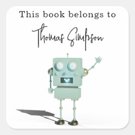 Sticker Carré Robot 3D - Plaque baby shower