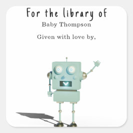 Sticker Carré Robot 3D - Plaque baby shower
