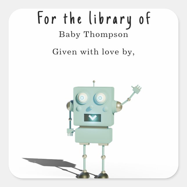 Sticker Carré Robot 3D - Plaque baby shower (Devant)