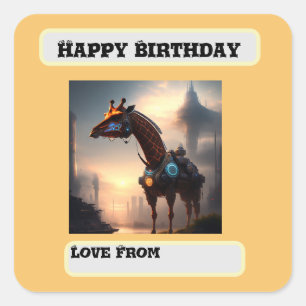 Sticker Carré Robot de girafe futuriste, anniversaire