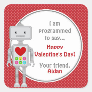 Sticker Carré Robot de Saint Valentin, Enfants Personnalisé Val