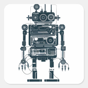 Sticker Carré Robot fait d'équipement analogique rétro