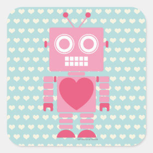 Sticker Carré Robot fille mignonne
