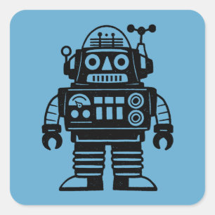 Sticker Carré Robot Inspiré du Milieu du Siècle Rétro