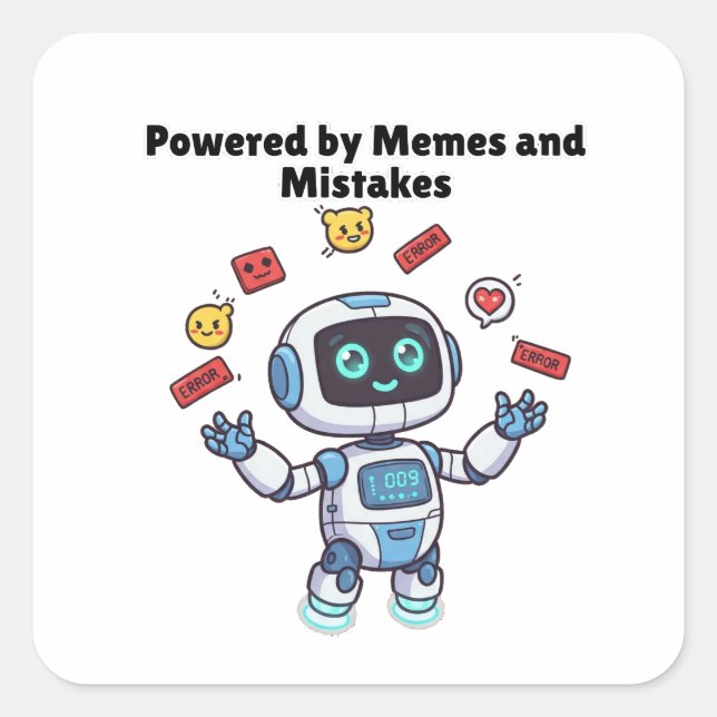 Sticker Carré Robot propulsé par des mèmes et des erreurs (Devant)