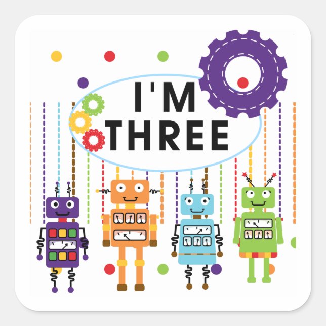 Sticker Carré Robot T-shirts et cadeaux d'anniversaire 3e (Devant)