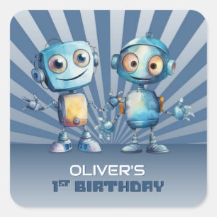 Sticker Carré Robot Thème 1er Anniversaire Enveloppe Sceau