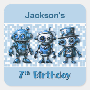 Sticker Carré Robot Thème 7ème anniversaire Enveloppe Enveloppe 