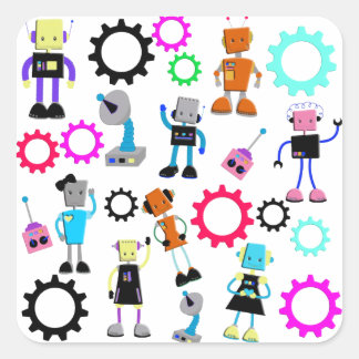 Sticker Carré Robots rétro colorés