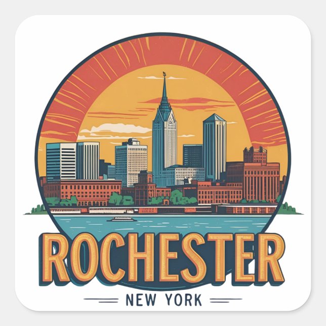 Sticker Carré Rochester City Skyline New York USA (Devant)