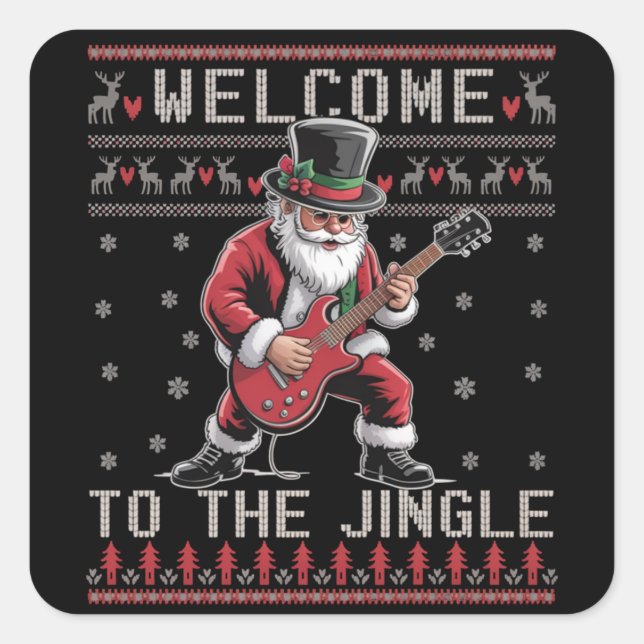 Sticker Carré Rock n Roll Christmas Rocker Santa Ugly Christmas  (Devant)