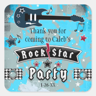 Sticker Carré Rock Star Guitar Anniversaire Fête Favoriser Stick