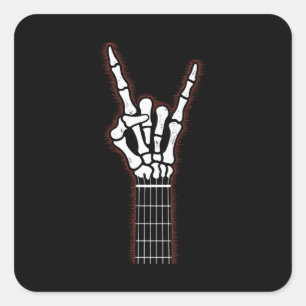 Sticker Carré Rock Sur Skeleton Cadeaux Guitare À Main