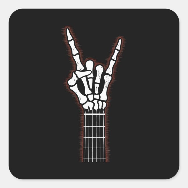 Sticker Carré Rock Sur Skeleton Cadeaux Guitare À Main (Devant)