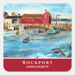 Sticker Carré Rockport Harbour Massachusetts Nouvelle-Angleterre