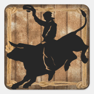 Sticker Carré Rodeo Bull Riding Silhouette
