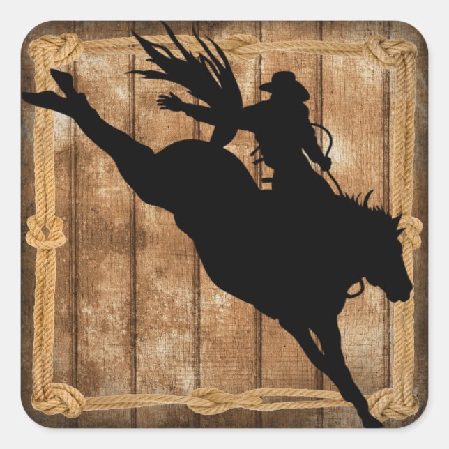 Sticker Carré Rodeo Cowboy Horse Bronco Silhouette (Devant)
