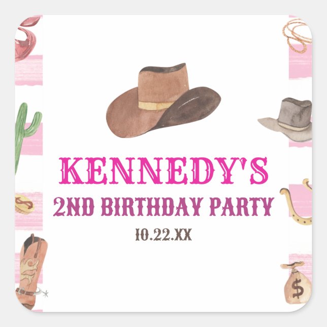 Sticker Carré Rodeo Cowgirl Western Wild West fête d'anniversair (Devant)